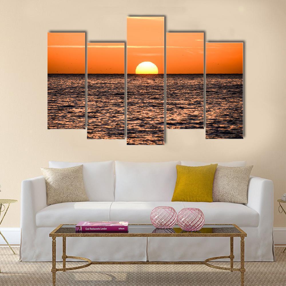 The Sun Setting In Sea Canvas Wall Art-5 Pop-Gallery Wrap-47" x 32"-Tiaracle