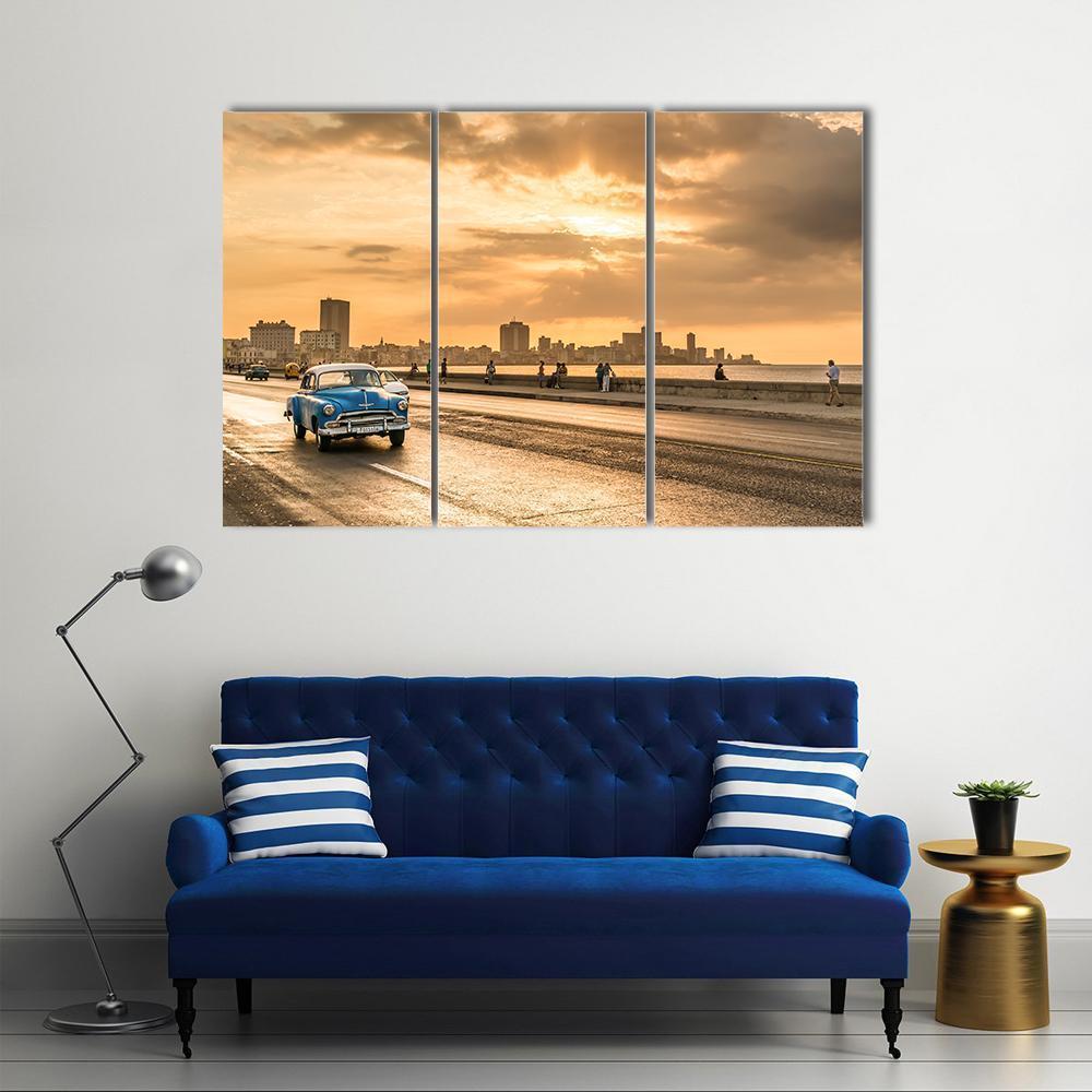 Sun Setting Over Havana Canvas Wall Art-3 Horizontal-Gallery Wrap-37&quot; x 24&quot;-Tiaracle