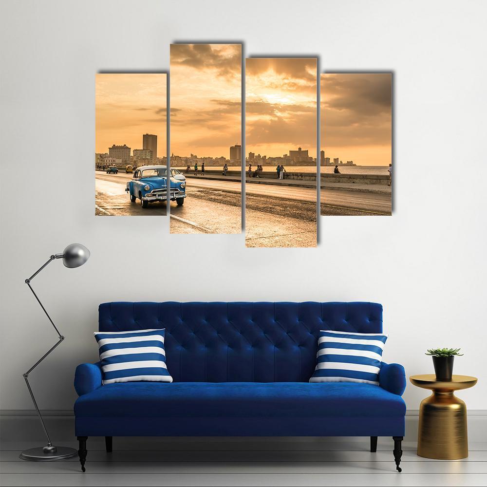 Sun Setting Over Havana Canvas Wall Art-4 Pop-Gallery Wrap-50&quot; x 32&quot;-Tiaracle