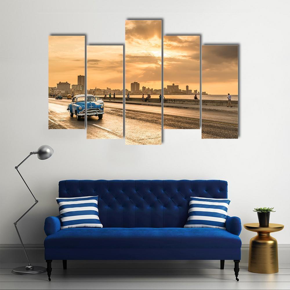 Sun Setting Over Havana Canvas Wall Art-5 Pop-Gallery Wrap-47" x 32"-Tiaracle