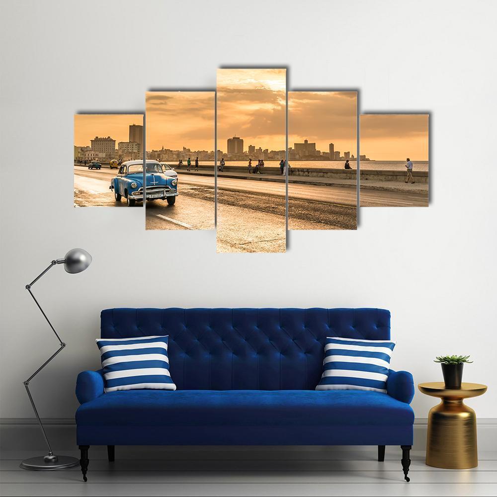 Sun Setting Over Havana Canvas Wall Art-5 Star-Gallery Wrap-62&quot; x 32&quot;-Tiaracle
