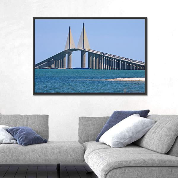 Sunshine Skyway Bridge Canvas Wall Art-1 Piece-Floating Frame-24" x 16"-Tiaracle