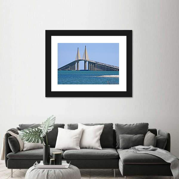 Sunshine Skyway Bridge Canvas Wall Art-1 Piece-Framed Print-20" x 16"-Tiaracle