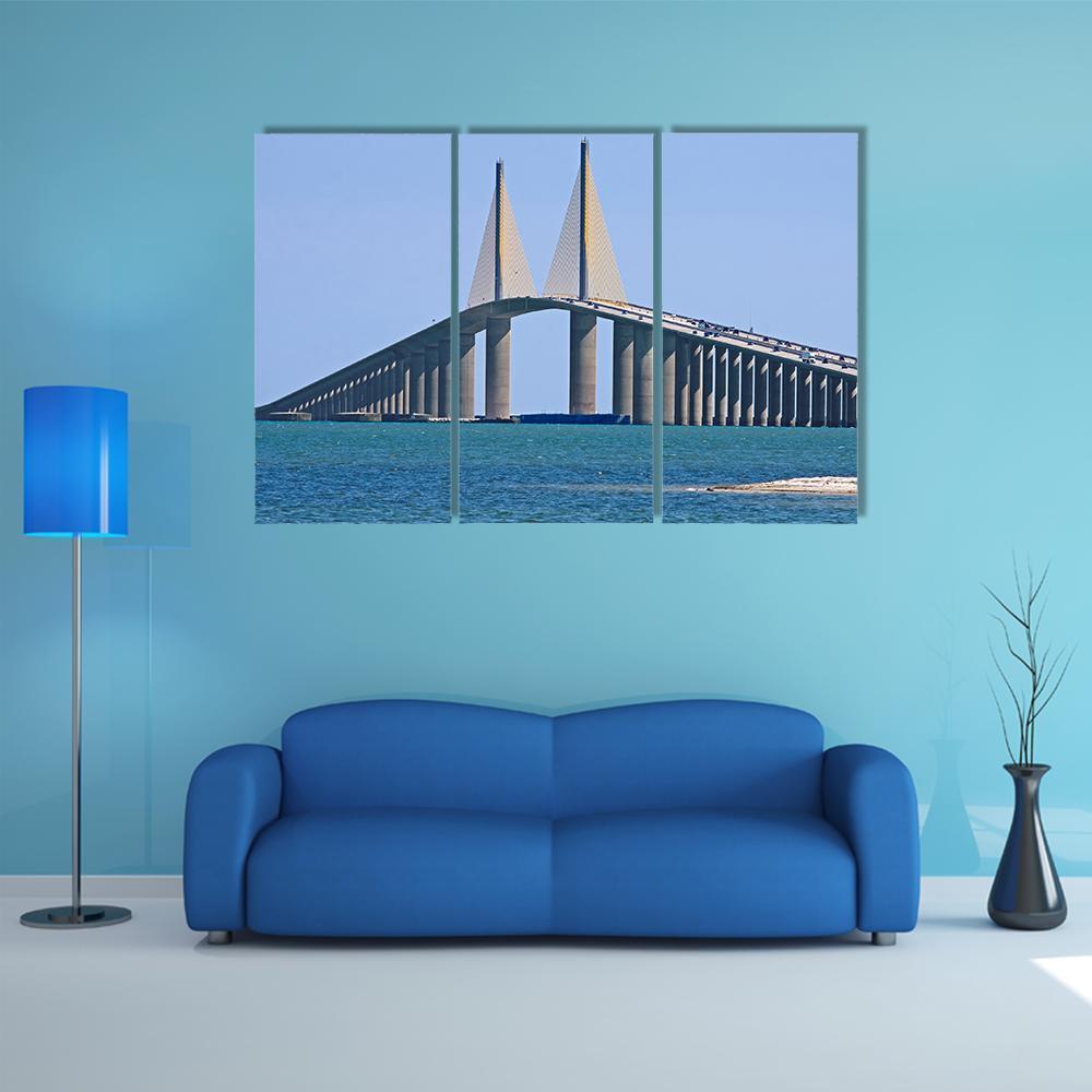 Sunshine Skyway Bridge Canvas Wall Art-3 Horizontal-Gallery Wrap-37" x 24"-Tiaracle