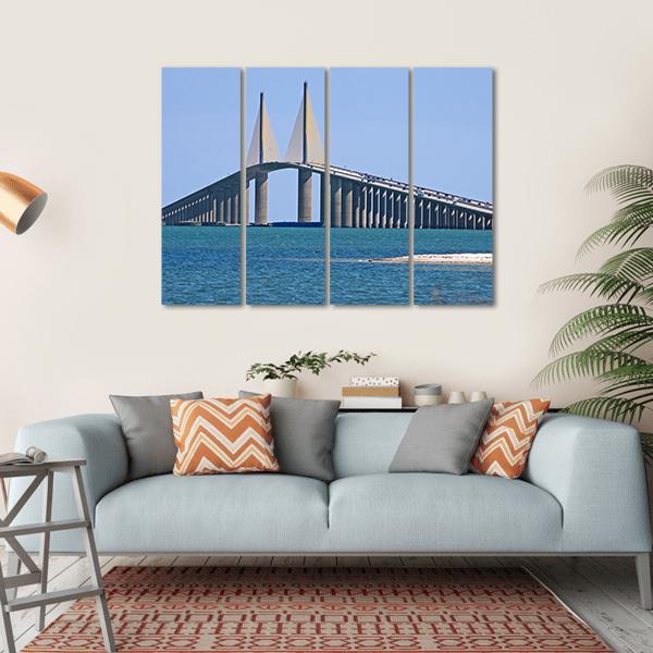 Sunshine Skyway Bridge Canvas Wall Art-4 Horizontal-Gallery Wrap-34" x 24"-Tiaracle