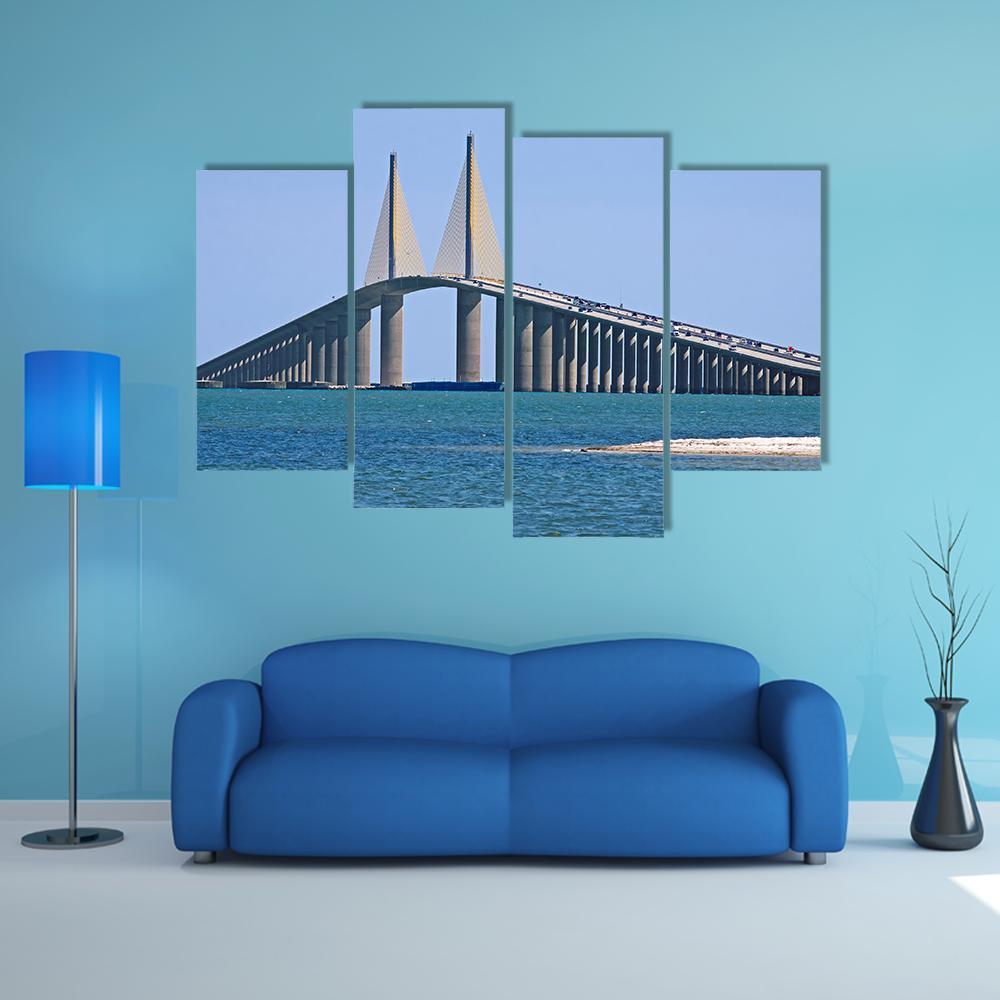 Sunshine Skyway Bridge Canvas Wall Art-4 Pop-Gallery Wrap-50" x 32"-Tiaracle