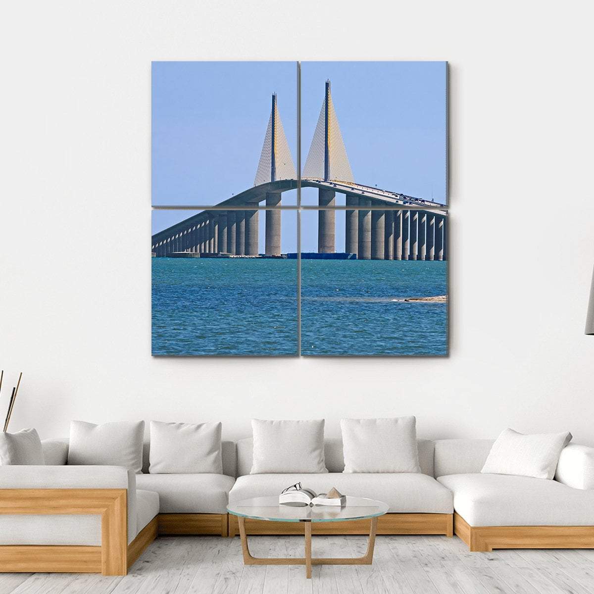 Sunshine Skyway Bridge Canvas Wall Art-4 Square-Gallery Wrap-17" x 17"-Tiaracle