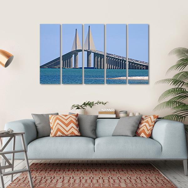 Sunshine Skyway Bridge Canvas Wall Art-5 Horizontal-Gallery Wrap-22" x 12"-Tiaracle