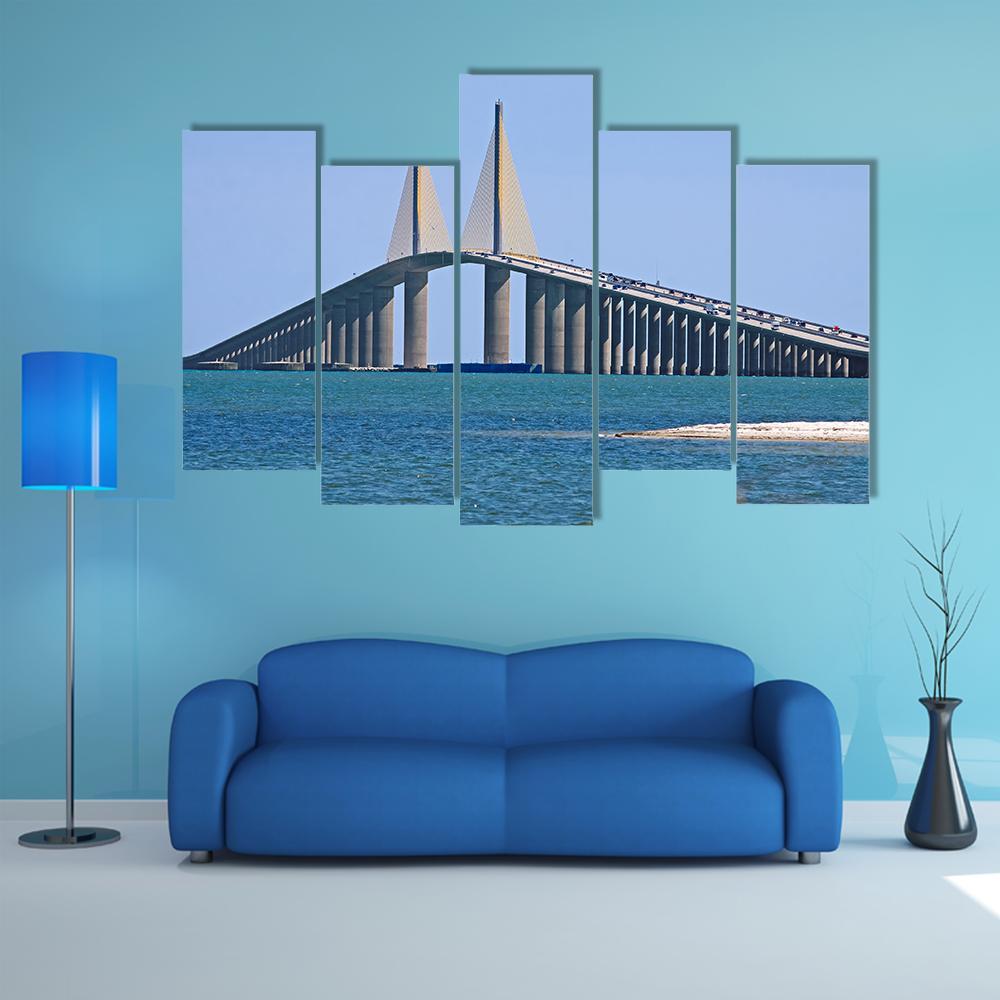 Sunshine Skyway Bridge Canvas Wall Art-5 Pop-Gallery Wrap-47" x 32"-Tiaracle