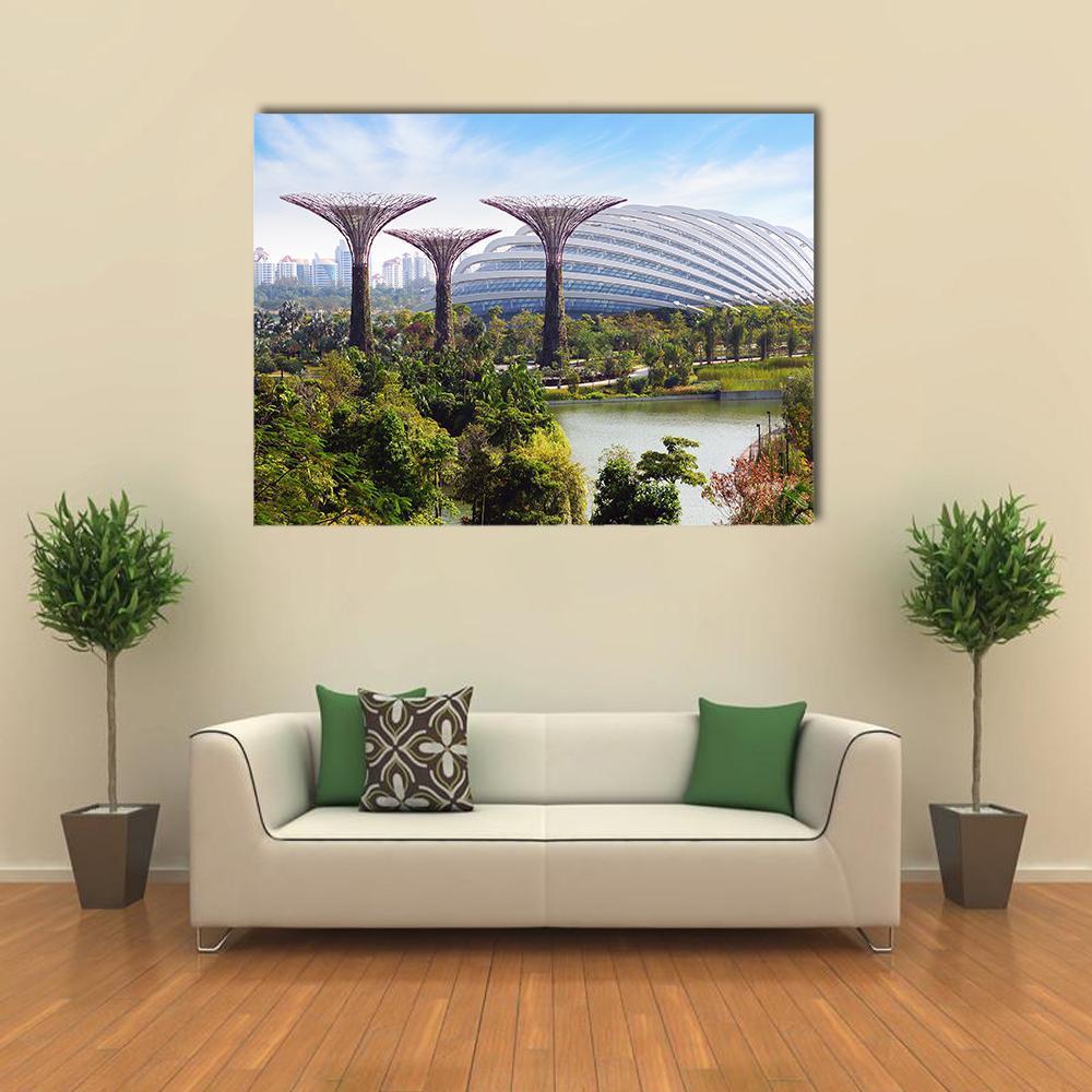 Supertree Grove, Gardens by the Bay, Singapore Canvas Wall Art in green and blue, single panel hung on a wall