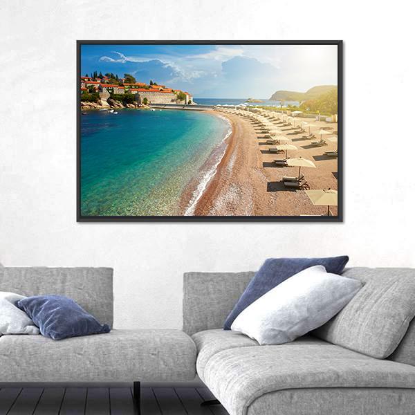 The Sveti Stefan Island Canvas Wall Art-1 Piece-Floating Frame-24" x 16"-Tiaracle
