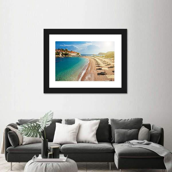 The Sveti Stefan Island Canvas Wall Art-1 Piece-Framed Print-20" x 16"-Tiaracle