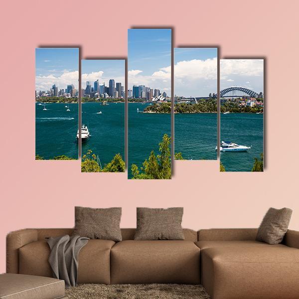 Sydney Skyline From Taronga Zoo Canvas Wall Art-5 Pop-Gallery Wrap-47" x 32"-Tiaracle