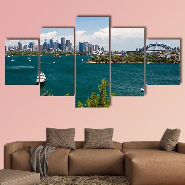 Sydney Skyline From Taronga Zoo Canvas Wall Art-5 Star-Gallery Wrap-62" x 32"-Tiaracle