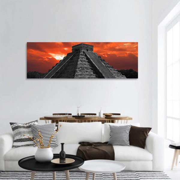 Chichen Itza Temple Panoramic Canvas Wall Art-3 Piece-25" x 08"-Tiaracle
