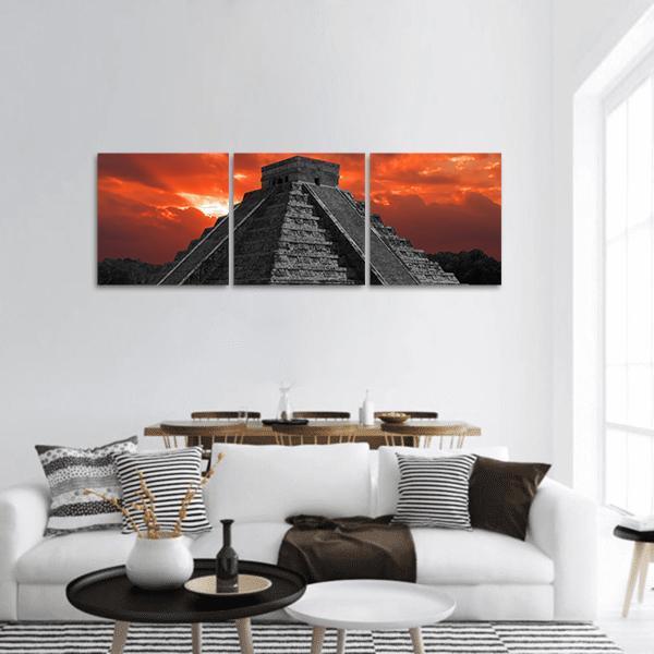 Chichen Itza Temple Panoramic Canvas Wall Art-3 Piece-25" x 08"-Tiaracle