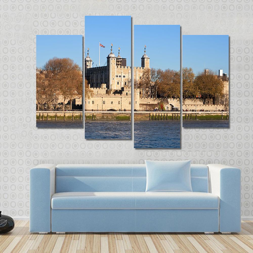 Tower Of London Across River Thames Canvas Wall Art-4 Pop-Gallery Wrap-50" x 32"-Tiaracle