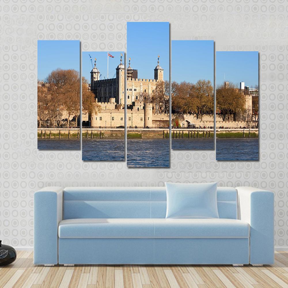 Tower Of London Across River Thames Canvas Wall Art-5 Pop-Gallery Wrap-47" x 32"-Tiaracle