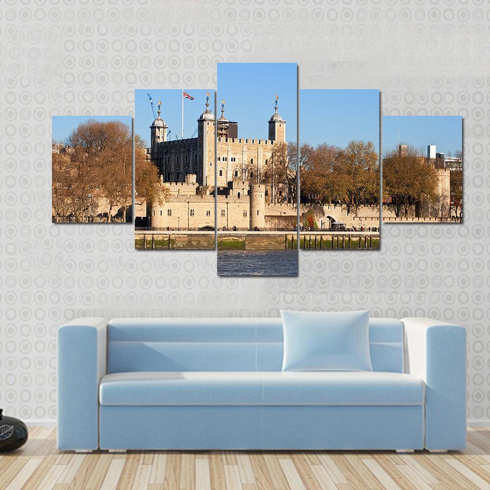 Tower Of London Across River Thames Canvas Wall Art-5 Star-Gallery Wrap-62" x 32"-Tiaracle