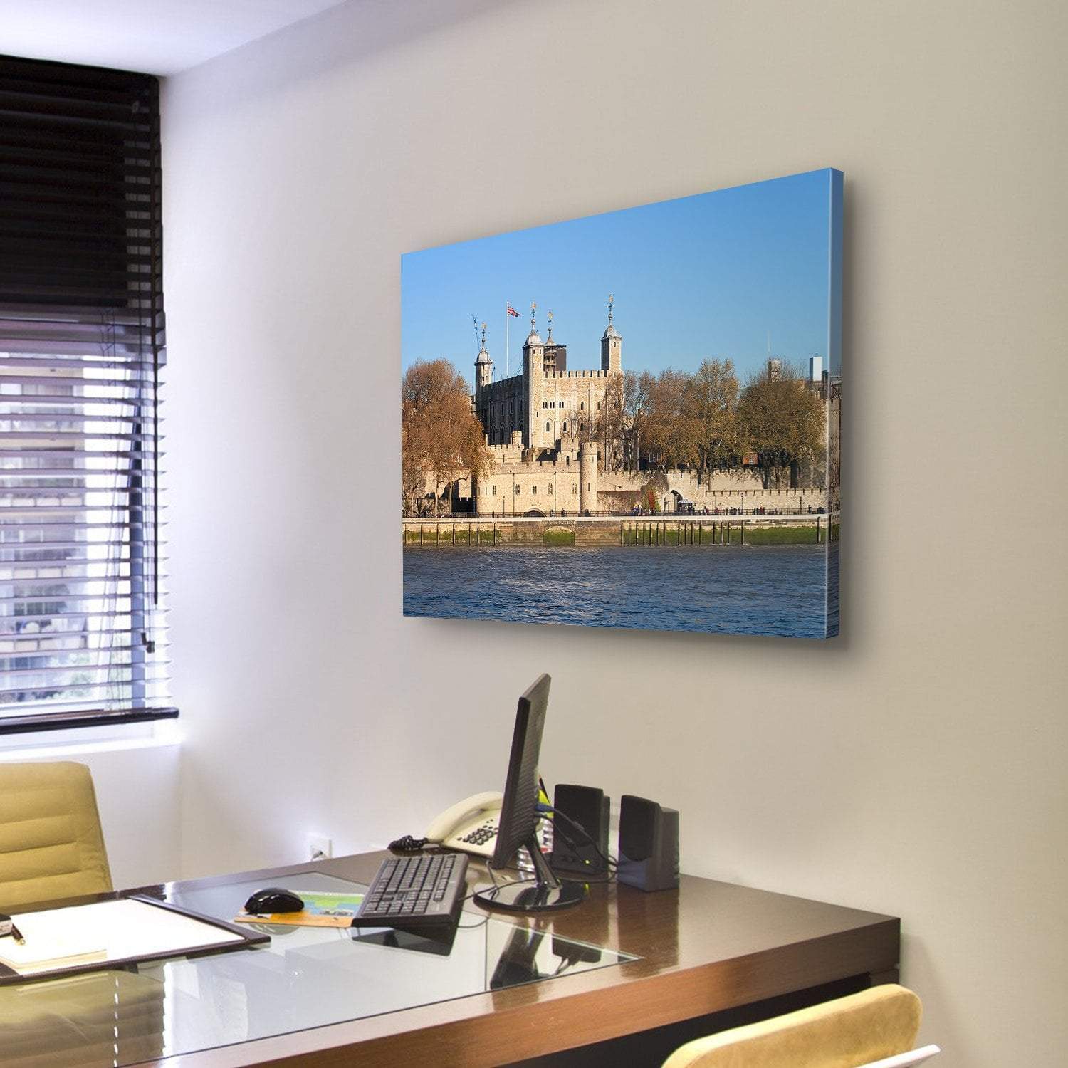 Tower Of London Across River Thames Canvas Wall Art-1 Piece-Gallery Wrap-48" x 32"-Tiaracle