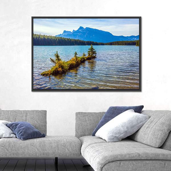 The Two Jack Lake Canvas Wall Art-1 Piece-Floating Frame-24" x 16"-Tiaracle