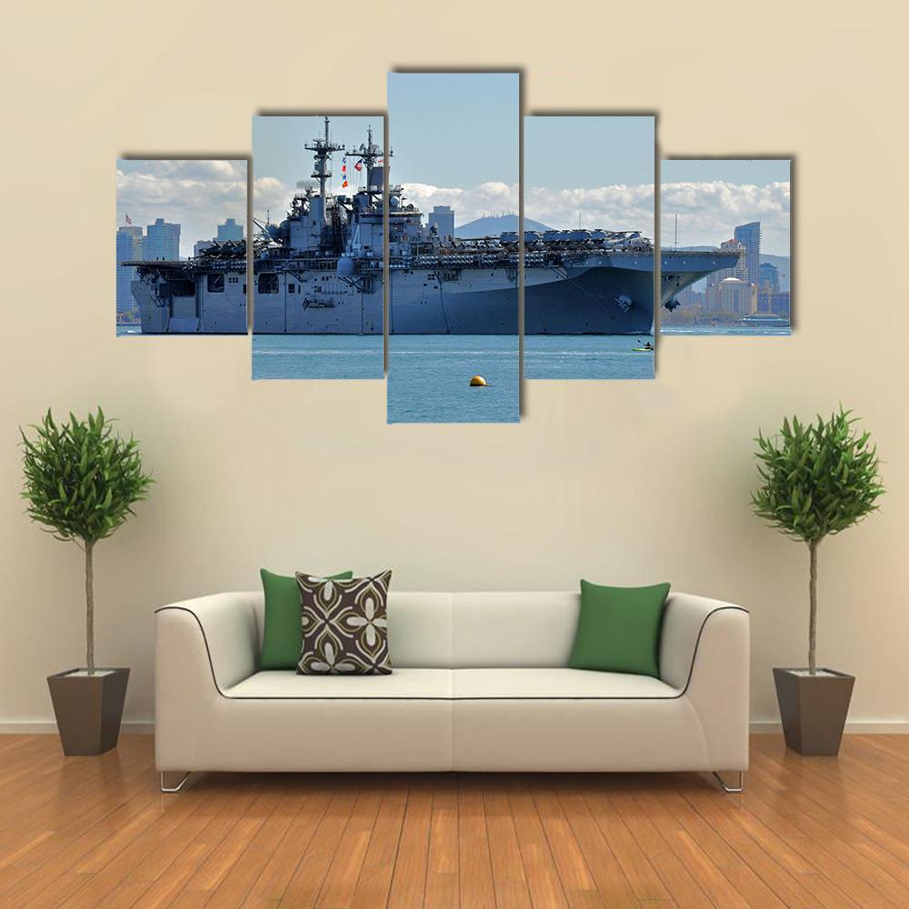 The USS Boxer Departing Canvas Wall Art-5 Star-Gallery Wrap-62" x 32"-Tiaracle