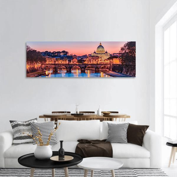 The Vatican City At Night Panoramic Canvas Wall Art-1 Piece-36" x 12"-Tiaracle