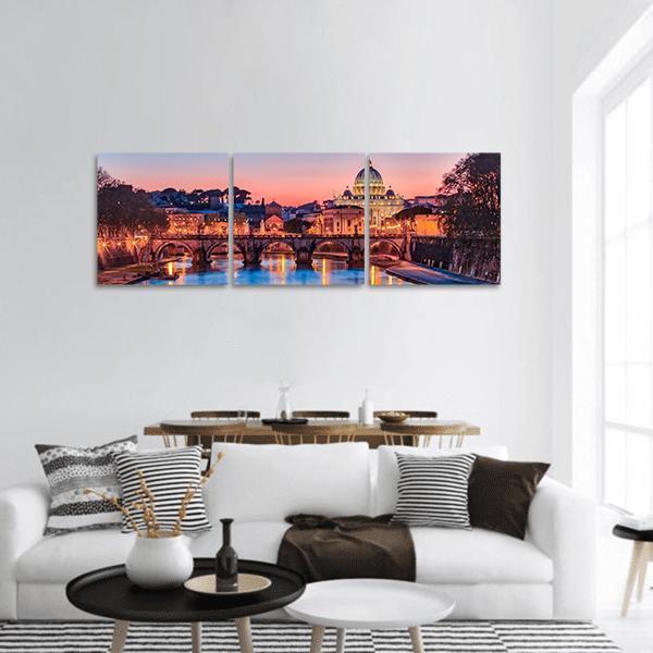 The Vatican City At Night Panoramic Canvas Wall Art-3 Piece-25" x 08"-Tiaracle