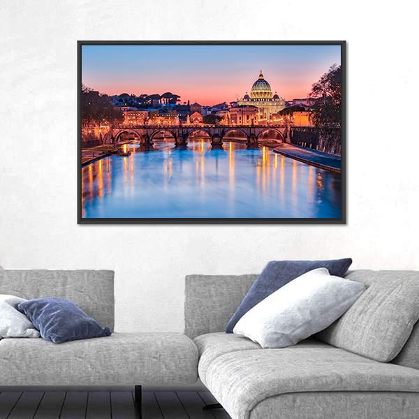 The Vatican City At Night Panoramic Canvas Wall Art-1 Piece-36" x 12"-Tiaracle