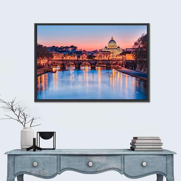 The Vatican City At Night Panoramic Canvas Wall Art-1 Piece-36" x 12"-Tiaracle