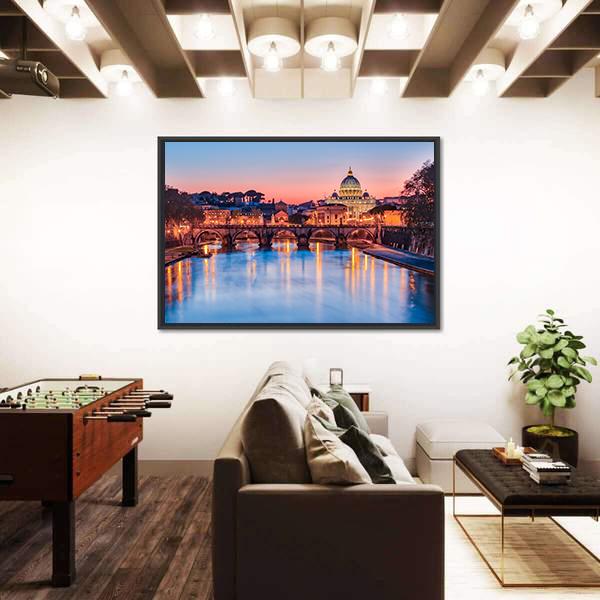 The Vatican City At Night Panoramic Canvas Wall Art-1 Piece-36" x 12"-Tiaracle