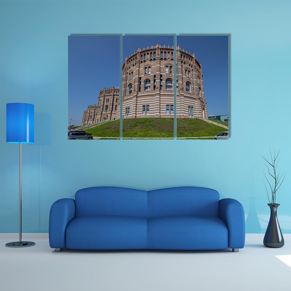 The Vienna Gasometer Vienna Canvas Wall Art-3 Horizontal-Gallery Wrap-37" x 24"-Tiaracle
