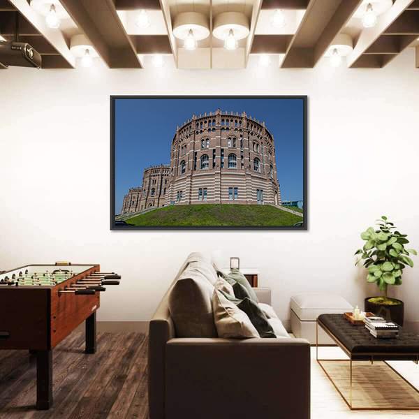 The Vienna Gasometer Vienna Canvas Wall Art-3 Horizontal-Gallery Wrap-25" x 16"-Tiaracle