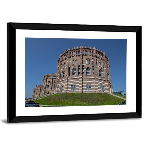 The Vienna Gasometer Vienna Canvas Wall Art-3 Horizontal-Gallery Wrap-25" x 16"-Tiaracle