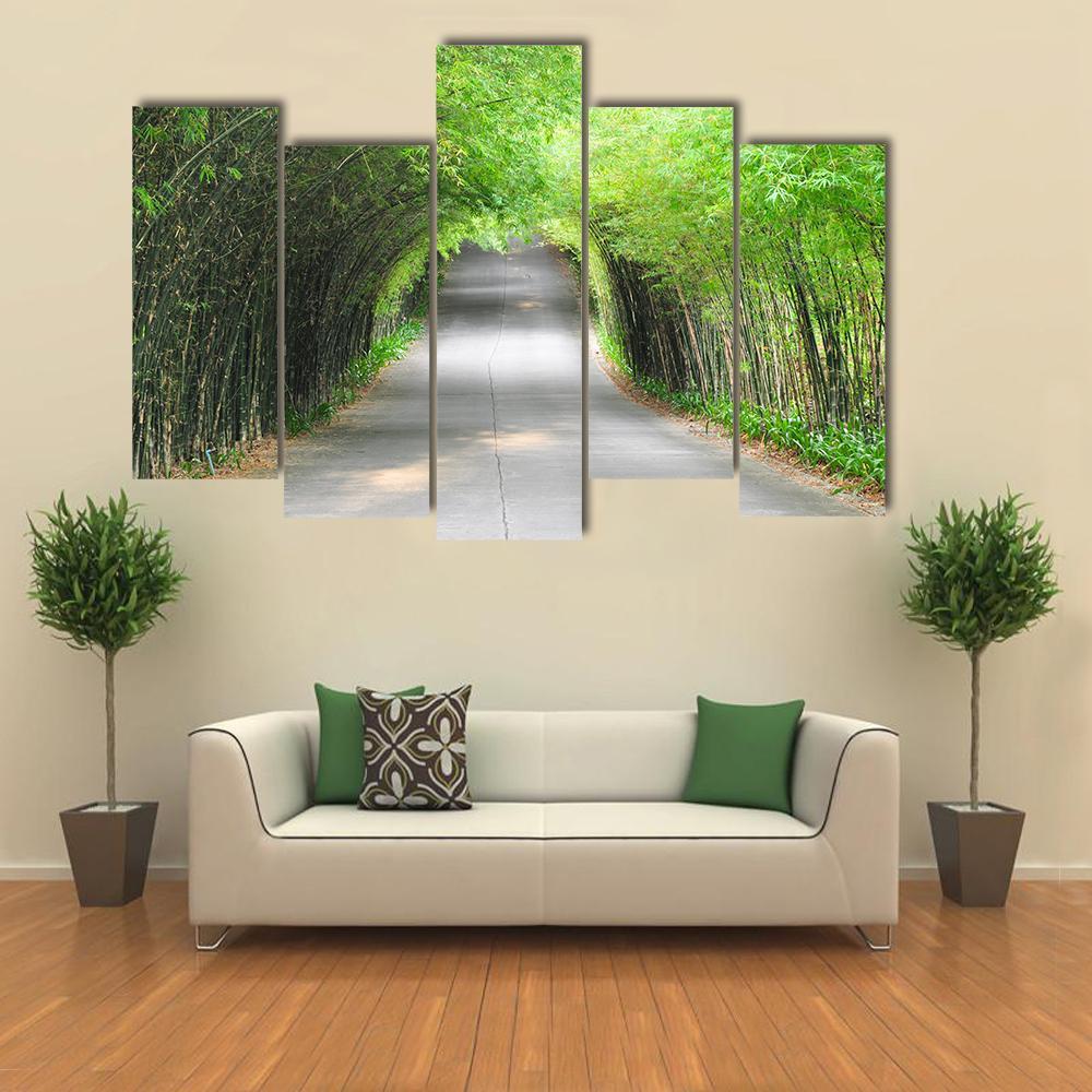 Walkway Of Bamboo Road Canvas Wall Art-4 Pop-Gallery Wrap-50" x 32"-Tiaracle