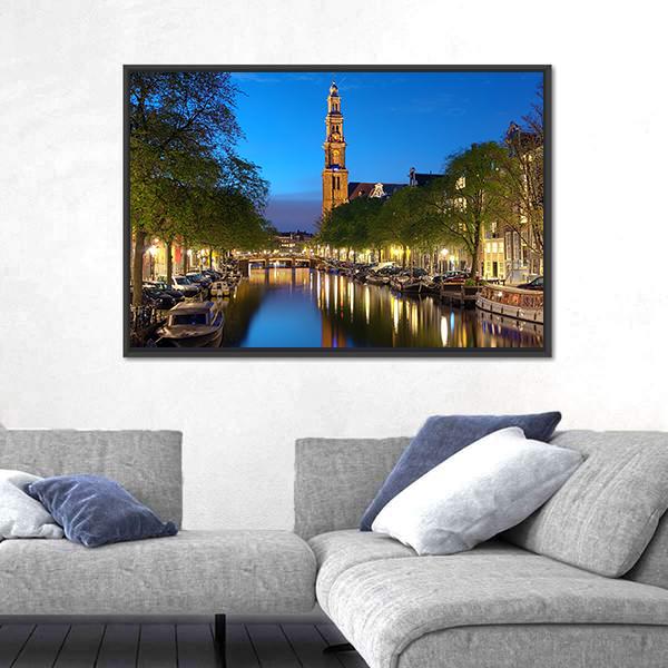 The Westerkerk At Evening Canvas Wall Art-1 Piece-Floating Frame-24" x 16"-Tiaracle