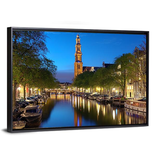 The Westerkerk At Evening Canvas Wall Art-3 Horizontal-Gallery Wrap-25" x 16"-Tiaracle