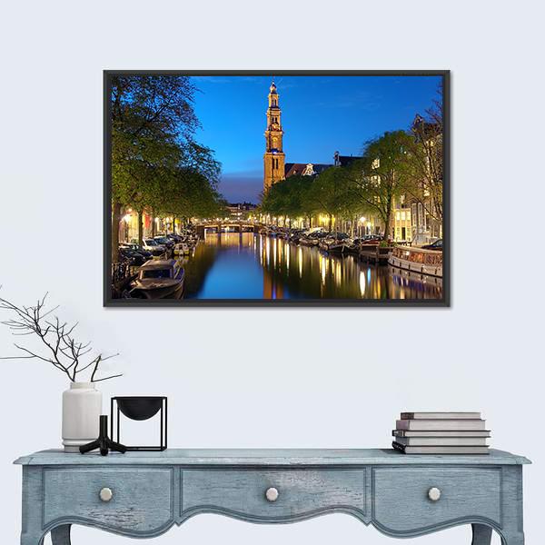 The Westerkerk At Evening Canvas Wall Art-3 Horizontal-Gallery Wrap-25" x 16"-Tiaracle