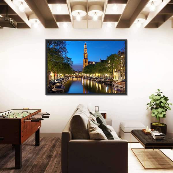 The Westerkerk At Evening Canvas Wall Art-3 Horizontal-Gallery Wrap-25" x 16"-Tiaracle