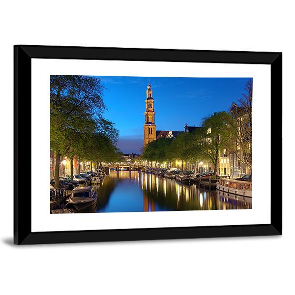 The Westerkerk At Evening Canvas Wall Art-3 Horizontal-Gallery Wrap-25" x 16"-Tiaracle