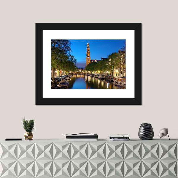 The Westerkerk At Evening Canvas Wall Art-3 Horizontal-Gallery Wrap-25" x 16"-Tiaracle
