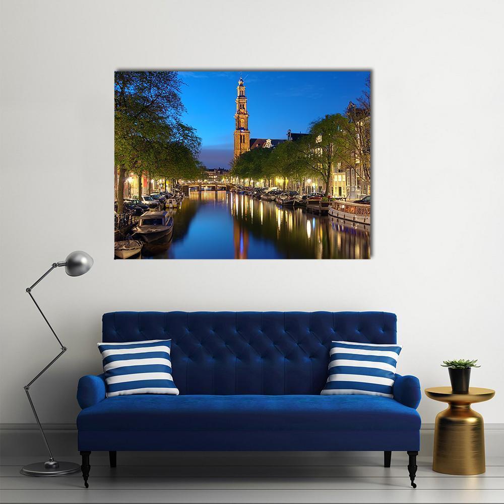 The Westerkerk At Evening Canvas Wall Art-1 Piece-Gallery Wrap-48" x 32"-Tiaracle