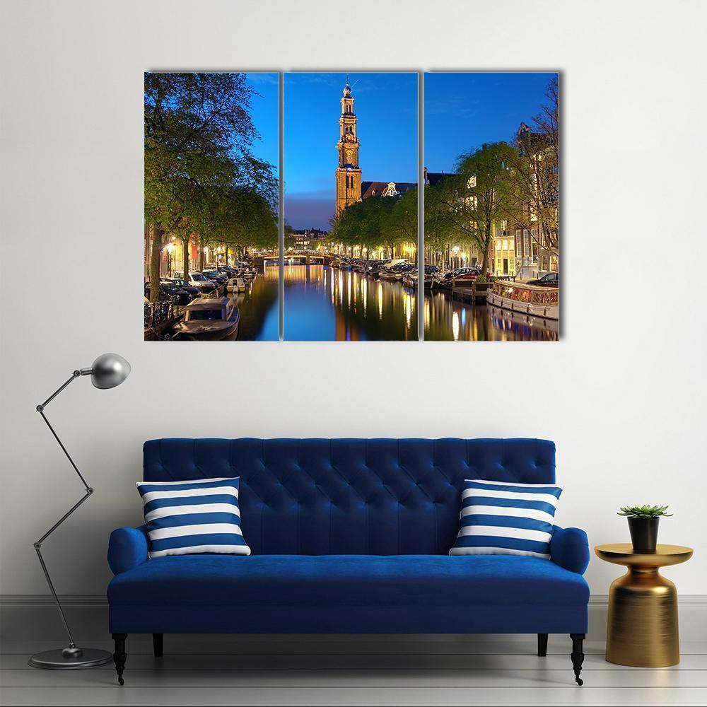 The Westerkerk At Evening Canvas Wall Art-3 Horizontal-Gallery Wrap-37" x 24"-Tiaracle