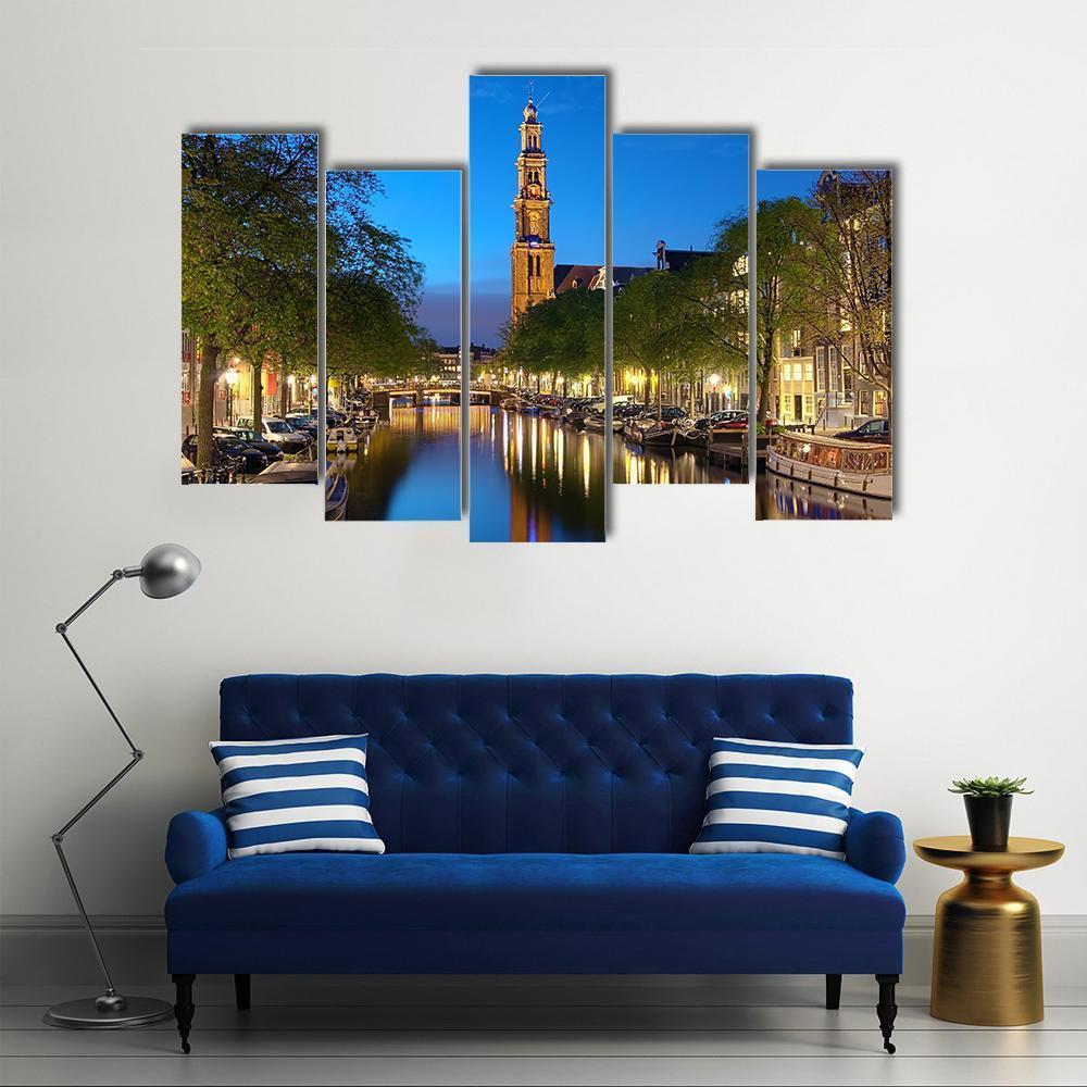 The Westerkerk At Evening Canvas Wall Art-5 Pop-Gallery Wrap-47" x 32"-Tiaracle