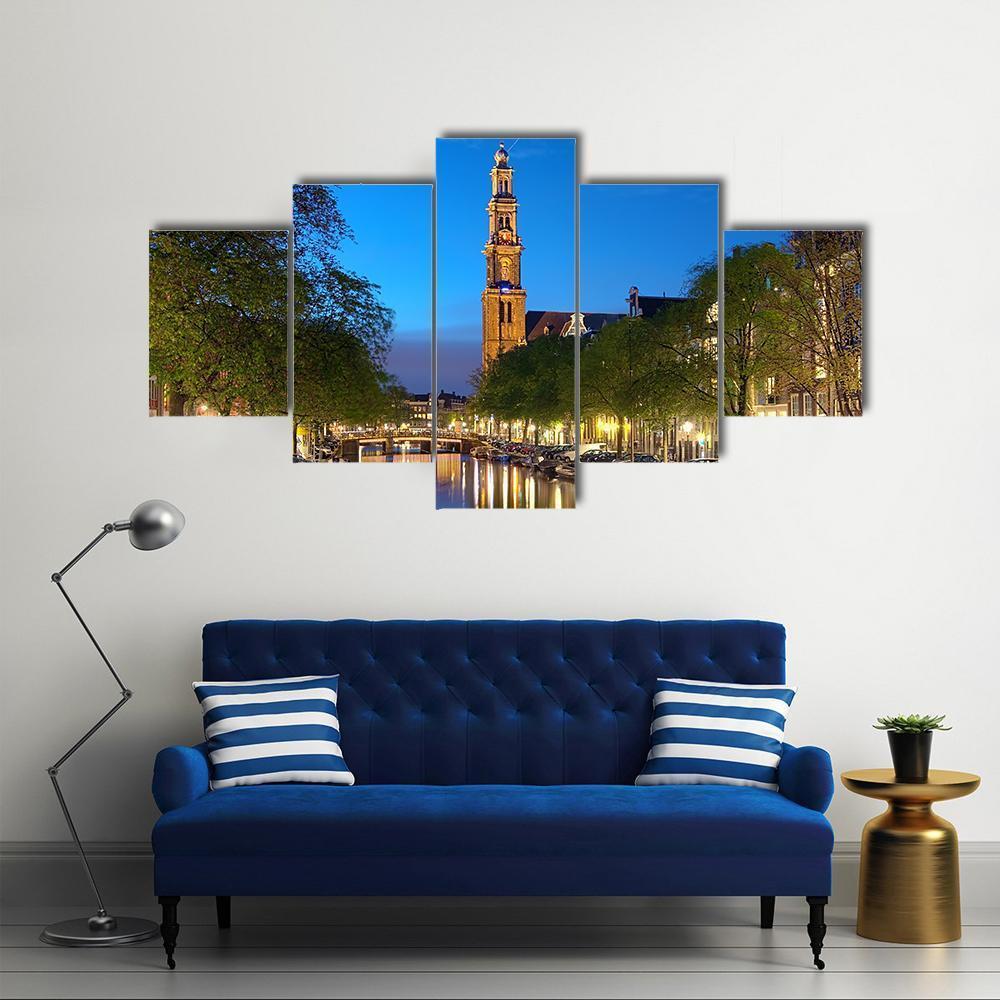The Westerkerk At Evening Canvas Wall Art-5 Pop-Gallery Wrap-47" x 32"-Tiaracle