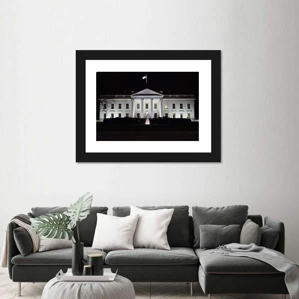 The White House At Night Canvas Wall Art-1 Piece-Framed Print-20" x 16"-Tiaracle