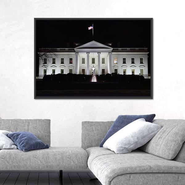 The White House At Night Canvas Wall Art-1 Piece-Floating Frame-24" x 16"-Tiaracle