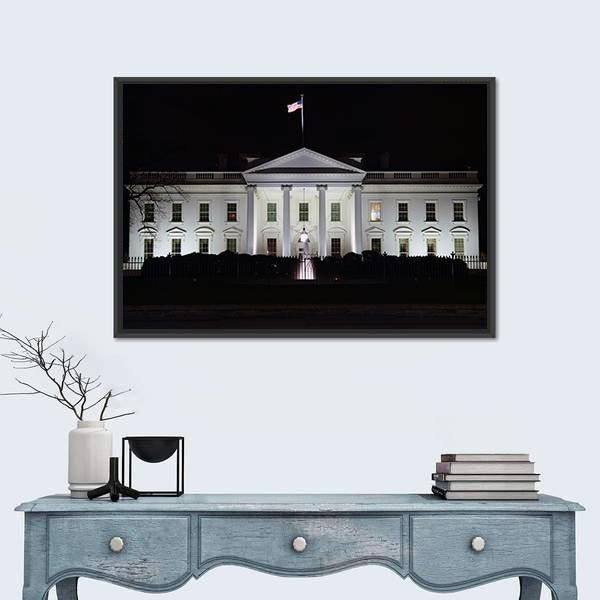 The White House At Night Canvas Wall Art-3 Horizontal-Gallery Wrap-25" x 16"-Tiaracle
