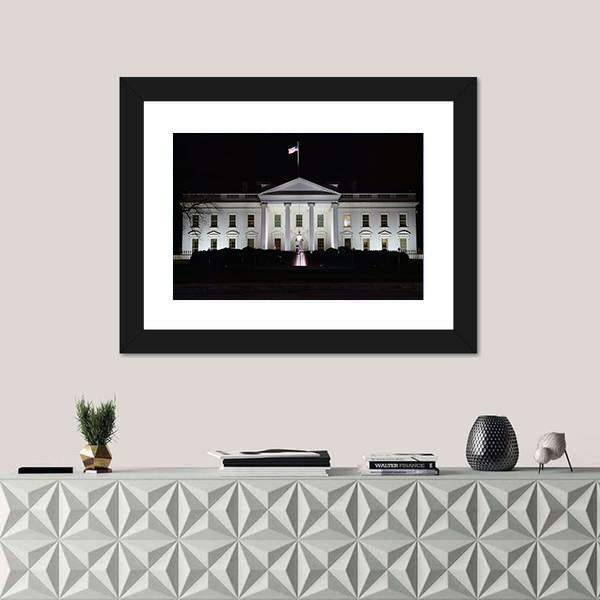 The White House At Night Canvas Wall Art-3 Horizontal-Gallery Wrap-25" x 16"-Tiaracle