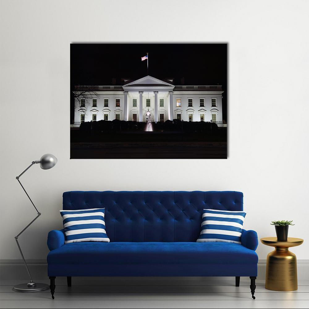 The White House At Night Canvas Wall Art-1 Piece-Gallery Wrap-48" x 32"-Tiaracle